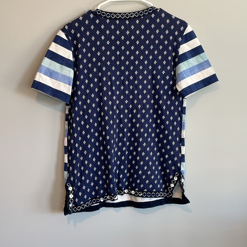Tory Burch Striped Embroidered Linen Top - Picture 6 of 11